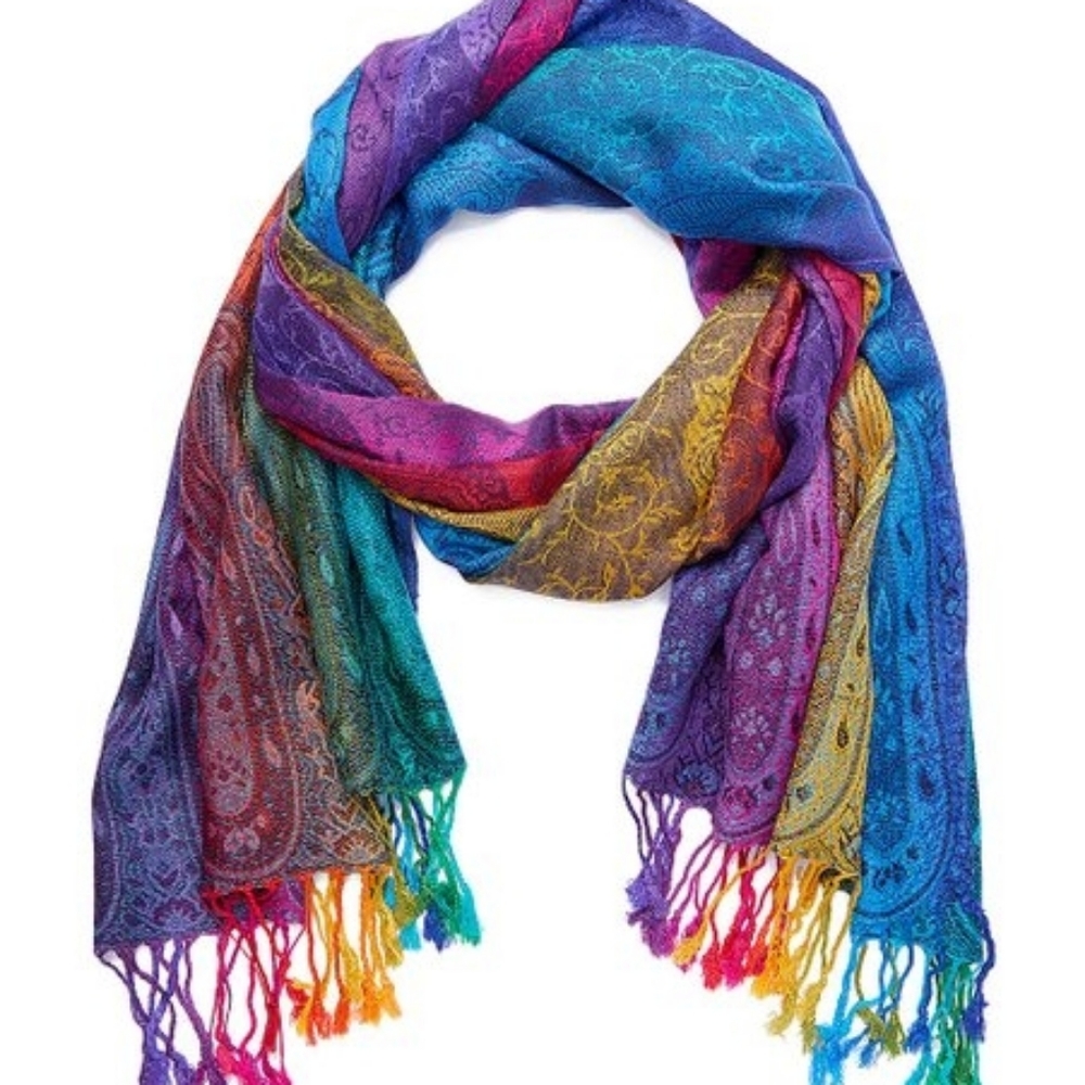 ITALMODE Blue & Purple Paisley Fringe Scarf